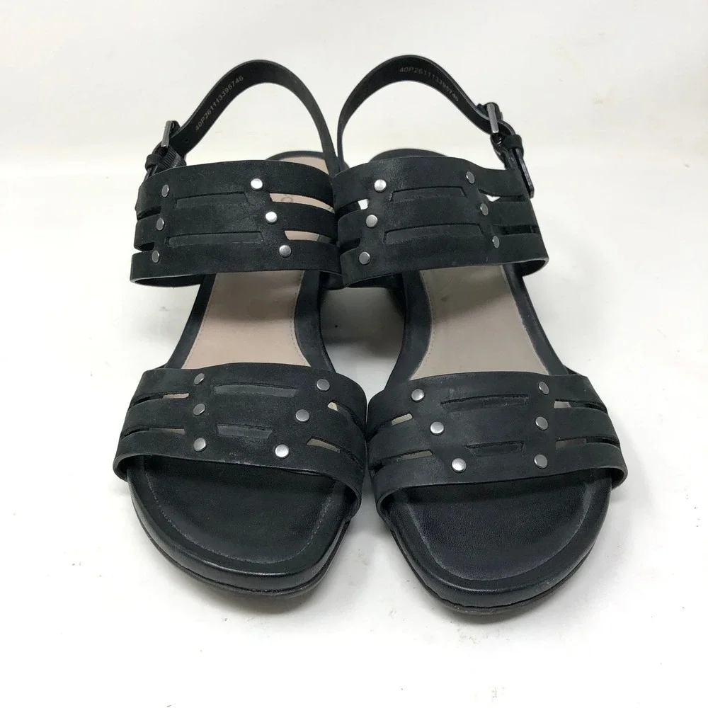 ECCO Womens Sandals 40 Wedge‎ Touch 45 Black Leather Studded Open Toe Heel